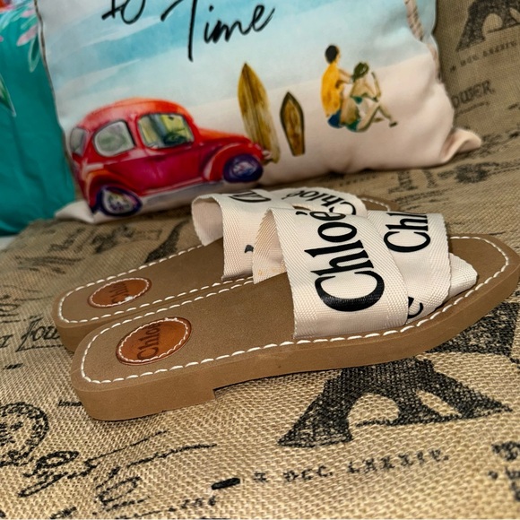 Chloé NWOB! Woody Logo-Print Canvas Slides Size 36 - Picture 6 of 11